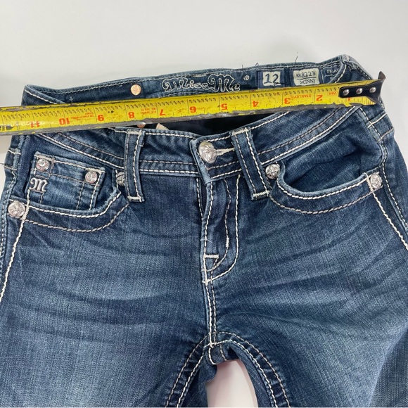 Miss Me Girls Youth 12 Skinny Denim Blue Jeans Pink Embroidery RhinestoneKE8247S - Picture 4 of 11